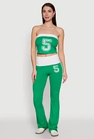 Womens Varsity Stripe Graphic Print Pants, Green, Size M