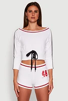 Womens Trendy French Terry 48 Graphic Varsity Stripe Crop Sweatshirt, White, Size XL