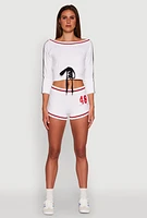 Womens Trendy French Terry 48 Graphic Varsity Stripe Crop Sweatshirt, White, Size XL