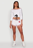 Womens Trendy French Terry 48 Graphic Varsity Stripe Crop Sweatshirt, White, Size XL