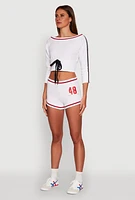 Womens Trendy French Terry 48 Graphic Varsity Stripe Crop Sweatshirt, White, Size XL