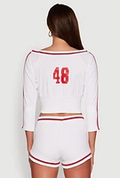 Womens Trendy French Terry 48 Graphic Varsity Stripe Crop Sweatshirt, White, Size XL