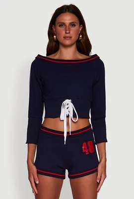 Womens Trendy French Terry 48 Graphic Varsity Stripe Crop Sweatshirt, S