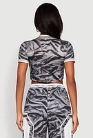 Womens Graphic Zebra Print Cropped Football Jersey, Grey, Size M