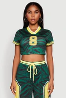 Womens Graphic Zebra Print Cropped Football Jersey, Green, Size M