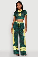 Womens Graphic Zebra Print Cropped Football Jersey, Green, Size M