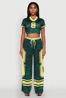 Womens Graphic Zebra Print Cropped Football Jersey, Green, Size M