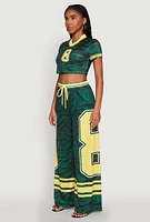Womens Graphic Zebra Print Cropped Football Jersey, Green, Size M