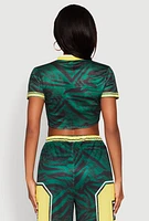 Womens Graphic Zebra Print Cropped Football Jersey, Green, Size M
