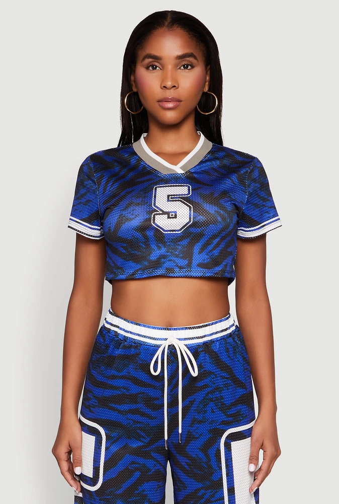 Womens Graphic Zebra Print Cropped Football Jersey,