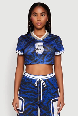Womens Graphic Zebra Print Cropped Football Jersey,