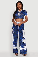 Womens Graphic Zebra Print Cropped Football Jersey,