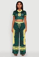 Womens Jersey Mesh Graphic Zebra Print Wide Leg Pants, Green, Size L