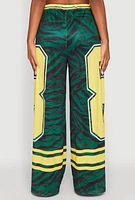 Womens Jersey Mesh Graphic Zebra Print Wide Leg Pants, Green, Size L