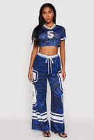 Womens Jersey Mesh Graphic Zebra Print Wide Leg Pants, L