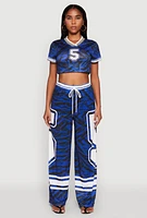 Womens Jersey Mesh Graphic Zebra Print Wide Leg Pants, S
