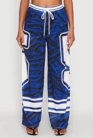 Womens Jersey Mesh Graphic Zebra Print Wide Leg Pants, S