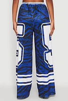 Womens Jersey Mesh Graphic Zebra Print Wide Leg Pants, S