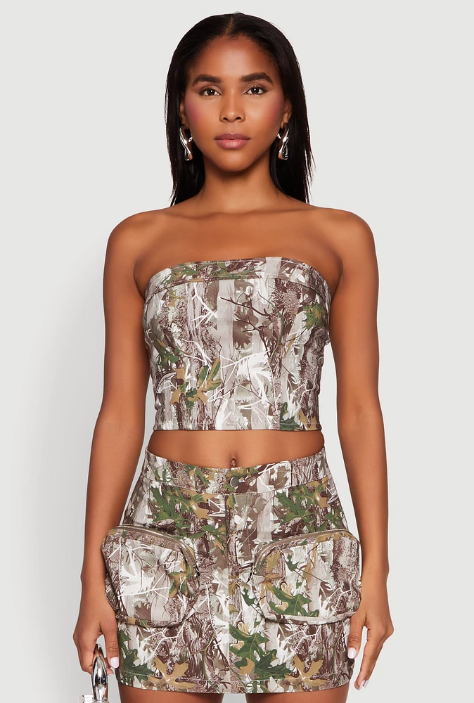 Womens Hunter Camo Corset Tube Top, Multi, Size S