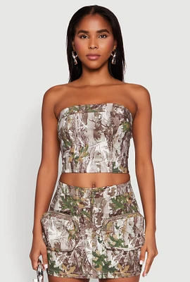 Womens Hunter Camo Corset Tube Top, Multi, Size S