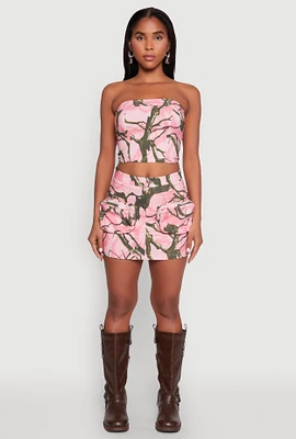 Womens Hunter Camo Print Zip Cargo Pocket Skirt, Pink,