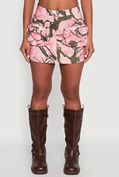 Womens Hunter Camo Print Zip Cargo Pocket Skirt, Pink,