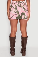Womens Hunter Camo Print Zip Cargo Pocket Skirt, Pink, Size L