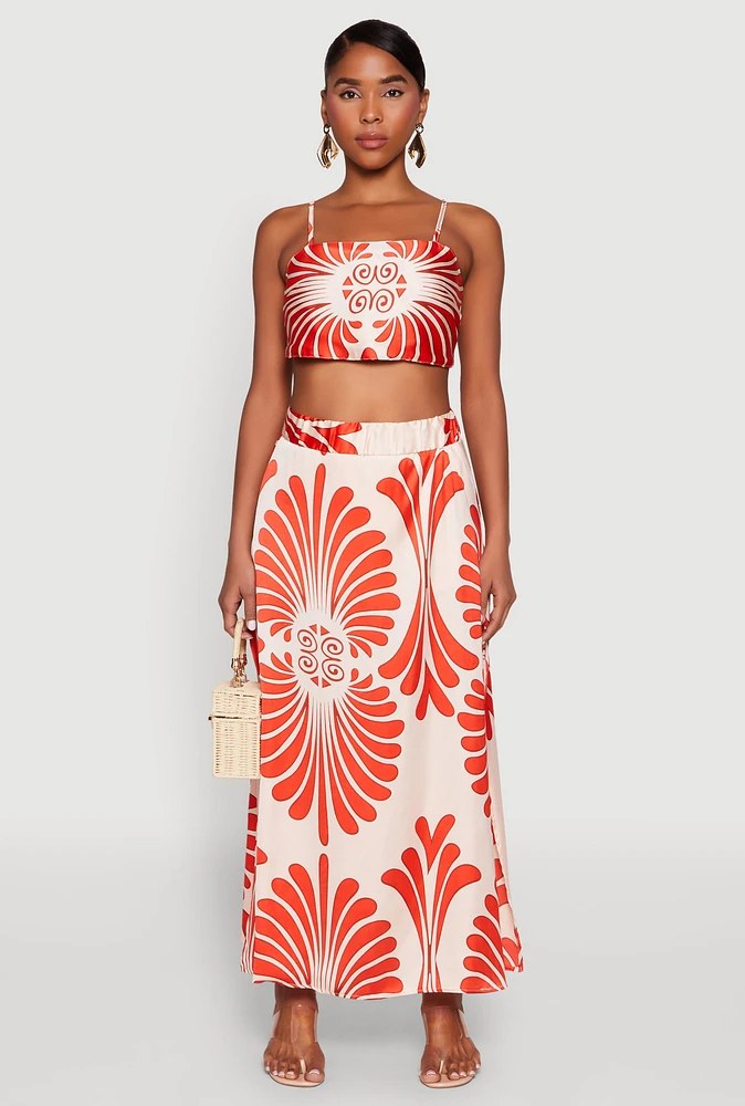 Womens Spoon Jeans Satin Printed Maxi Skirt, Multi, Size L