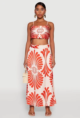 Womens Spoon Jeans Satin Printed Maxi Skirt, Multi, Size L