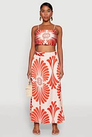 Womens Spoon Jeans Satin Printed Maxi Skirt, Multi, Size L