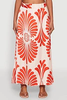 Womens Spoon Jeans Satin Printed Maxi Skirt, Multi, Size L