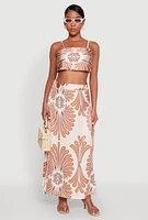 Womens Spoon Jeans Satin Printed Maxi Skirt, Multi,
