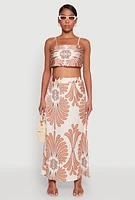 Womens Spoon Jeans Satin Printed Maxi Skirt, Multi,