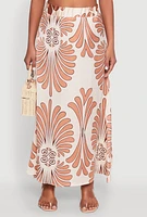 Womens Spoon Jeans Satin Printed Maxi Skirt, Multi,