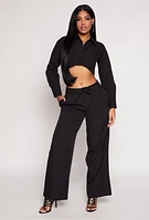 Womens Pinstripe Cropped Shirt, Black, Size M