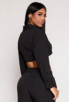 Womens Pinstripe Cropped Shirt, Black, Size M