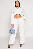 Womens Pinstripe Cropped Shirt, White, Size S