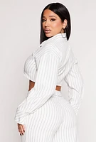 Womens Pinstripe Cropped Shirt, White, Size XL