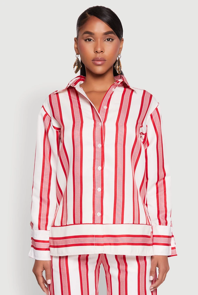 Womens Spoon Jeans Button Front Shirt, Red, Size L
