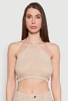 Womens Spoon Jeans Gauze Knit Tie Back Cropped Halter Top,