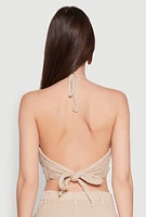 Womens Spoon Jeans Gauze Knit Tie Back Cropped Halter Top,