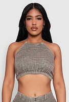Womens Spoon Jeans Gauze Knit Tie Back Cropped Halter Top, M