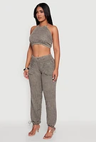 Womens Spoon Jeans Gauze Knit Tie Back Cropped Halter Top, M