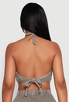 Womens Spoon Jeans Gauze Knit Tie Back Cropped Halter Top, M