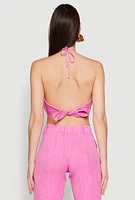 Womens Spoon Jeans Gauze Knit Tie Back Cropped Halter Top, Pink, Size XL