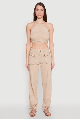 Womens Spoon Jeans Gauze Knit Cargo Joggers, Khaki,