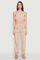 Womens Spoon Jeans Gauze Knit Cargo Joggers, Khaki,