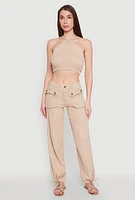 Womens Spoon Jeans Gauze Knit Cargo Joggers, Khaki,