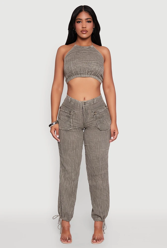 Womens Spoon Jeans Gauze Knit Cargo Joggers,