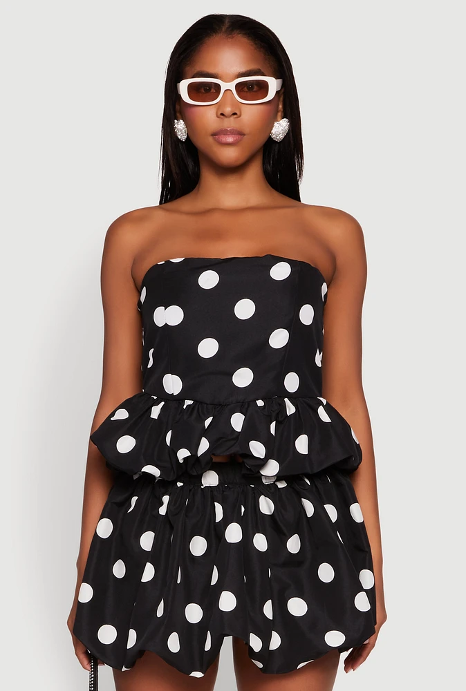 Womens Spoon Jeans Bubble Hem Polka Dot Crop Top, Black,
